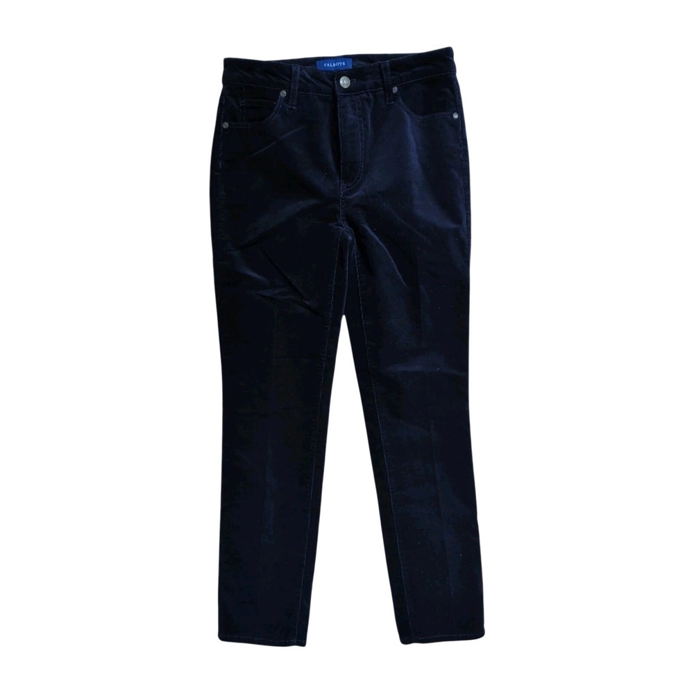 Talbots Corduroy Jeans Womens 4 Petite Navy Blue Stretch Straight Leg High Waist